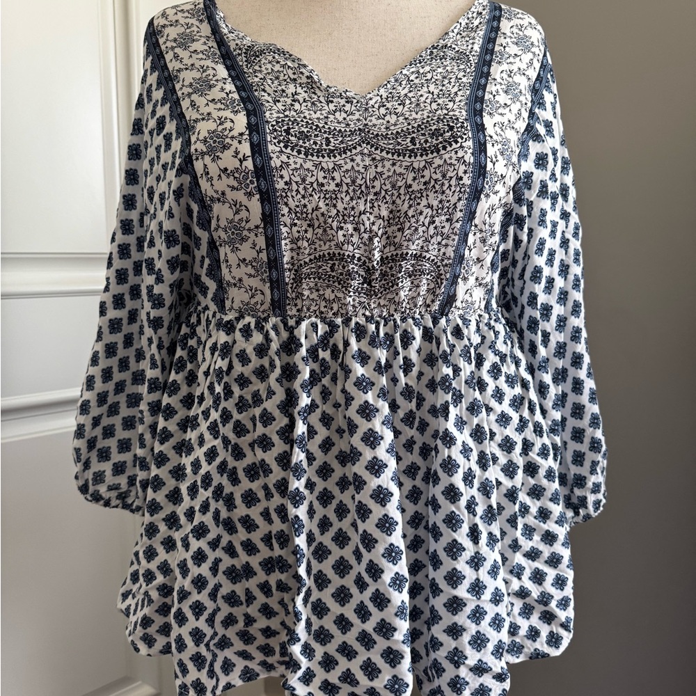 Cato Navy and White Boho Blouse